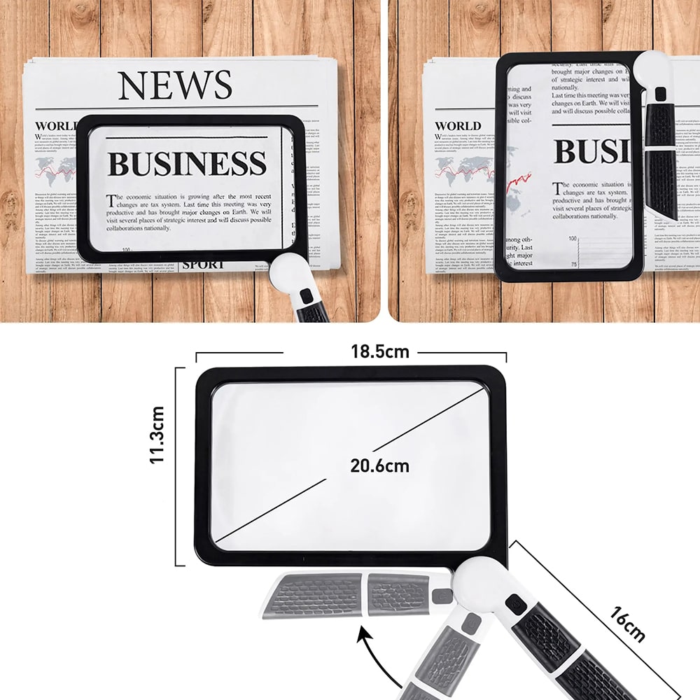 Handheld Reading Magnifier | 5x Magnification | LED Lighting & Foldable Anti-Slip Handle