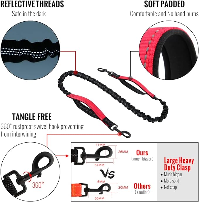 Hands-Free Dog Leash | Shock-Absorbing Bungee | Adjustable Hip Belt with Pockets | Comfortable Fit