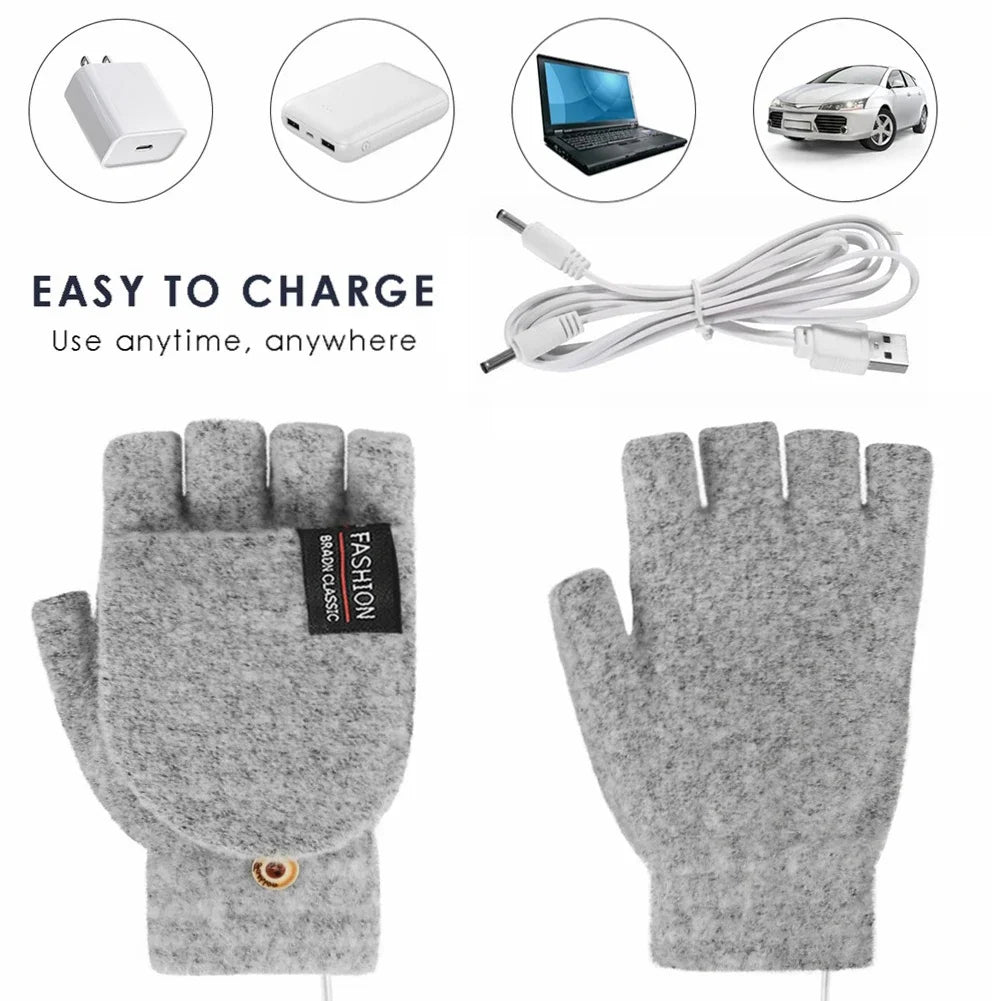 Heated Gloves (Unisex) | USB Rechargeable | Knitted Fabric & 3 Heat Levels | Cold-Weather Comfort