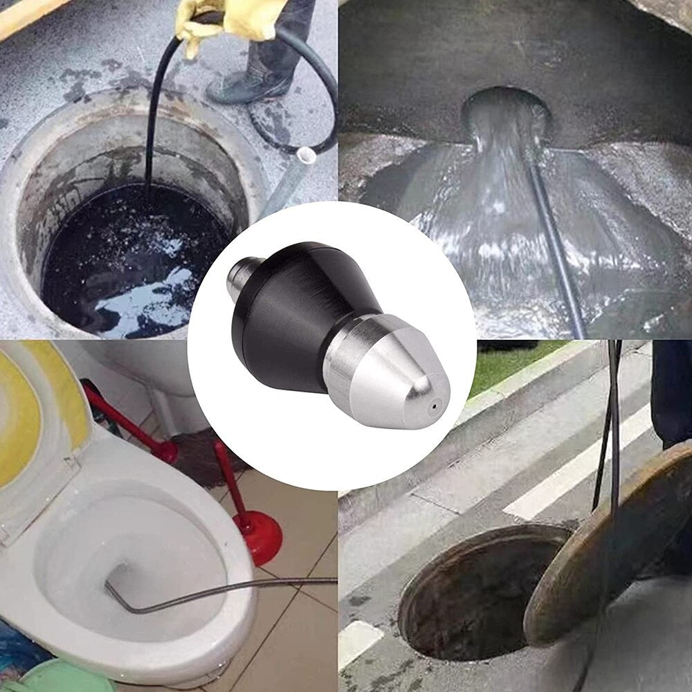 High-Pressure Drain Cleaning Nozzle | Push-Forward Jet Design | Stainless Steel