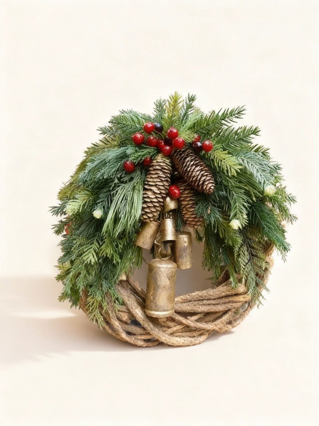 Holiday Wreath | Handmade Bohemian Style | Bells, Pinecones & Berries | 43 cm