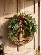 Holiday Wreath | Handmade Bohemian Style | Bells, Pinecones & Berries | 43 cm