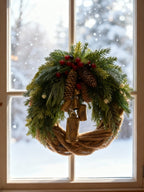 Holiday Wreath | Handmade Bohemian Style | Bells, Pinecones & Berries | 43 cm