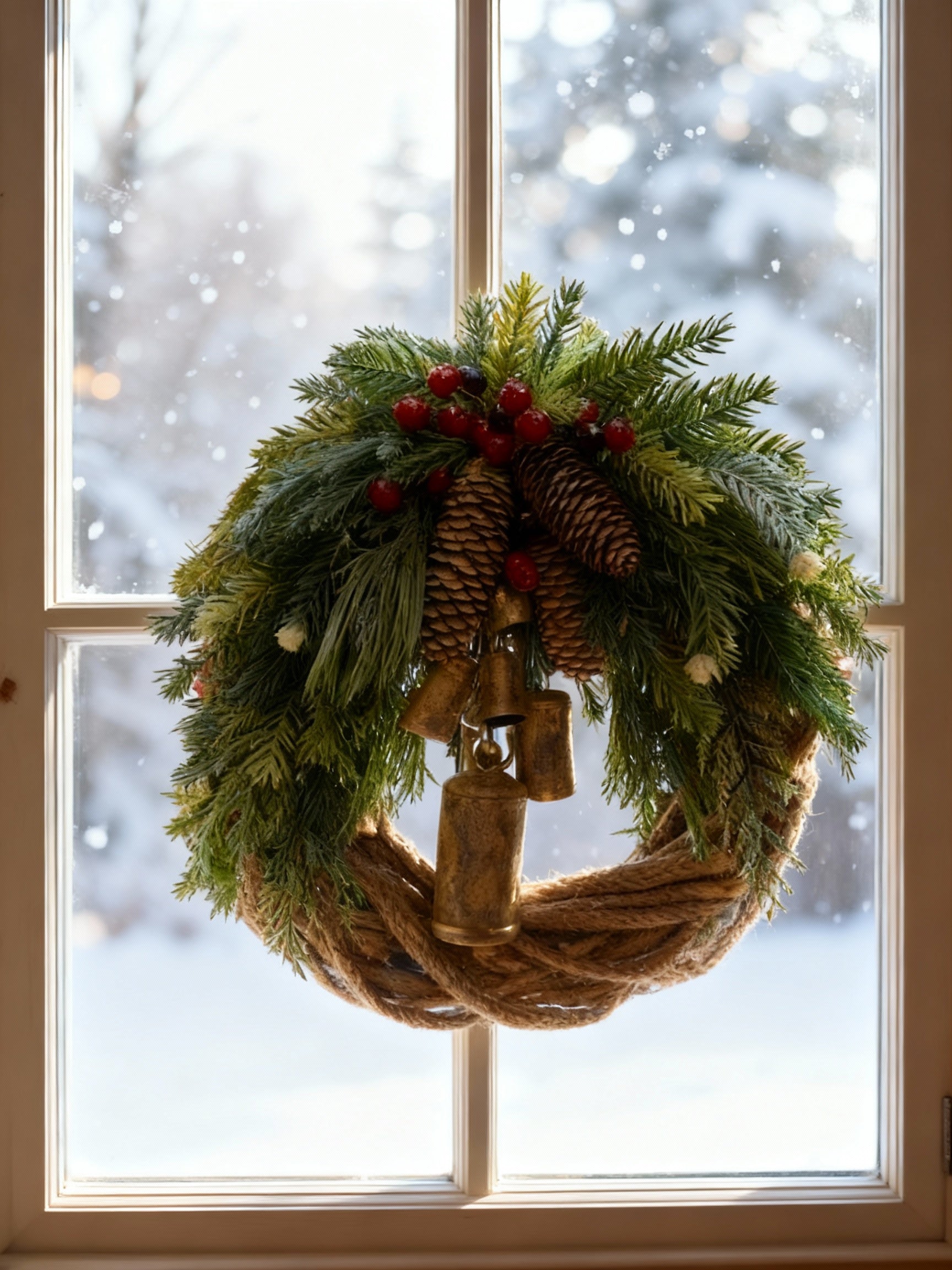 Holiday Wreath | Handmade Bohemian Style | Bells, Pinecones & Berries | 43 cm