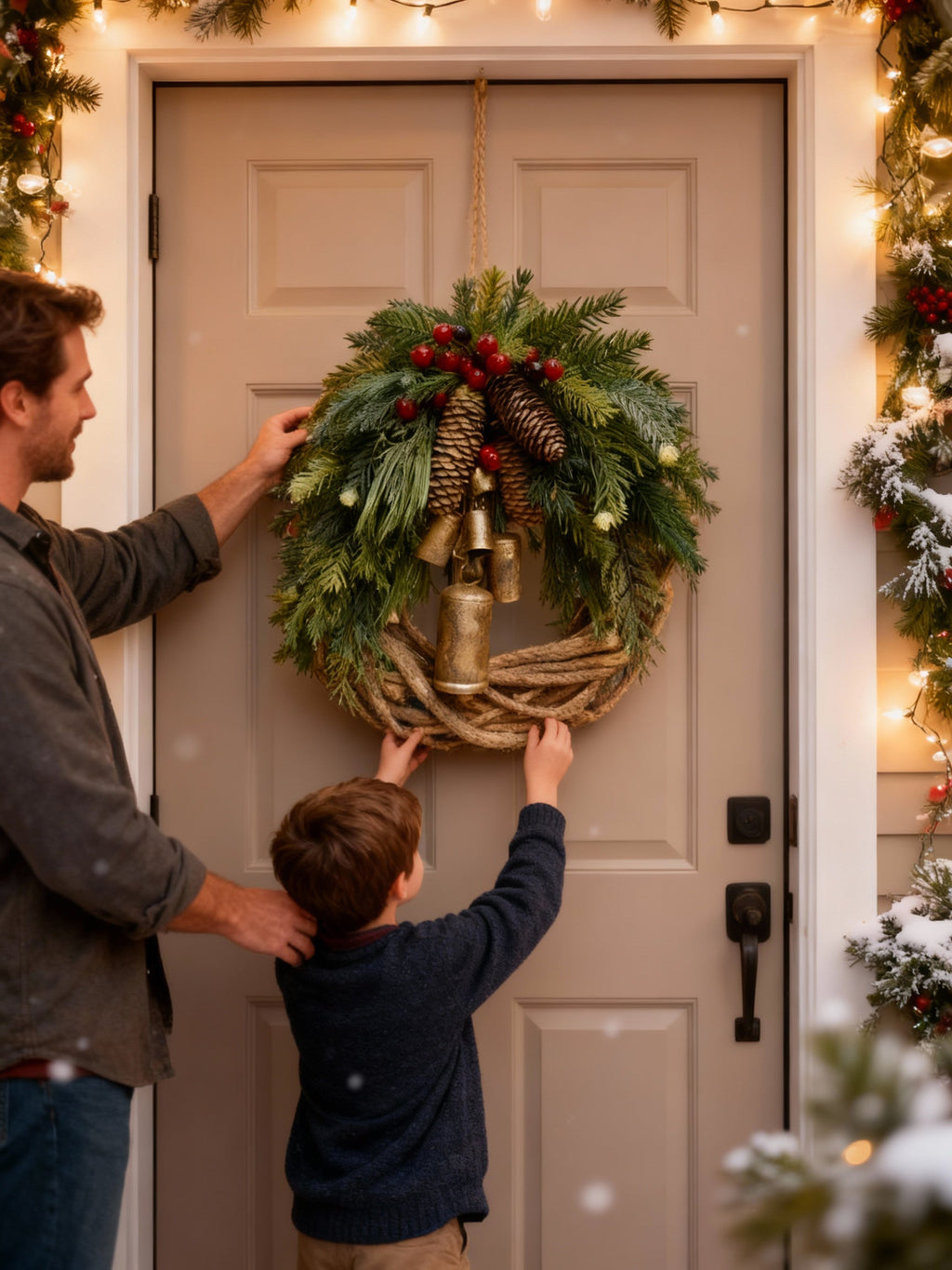 Holiday Wreath | Handmade Bohemian Style | Bells, Pinecones & Berries | 43 cm