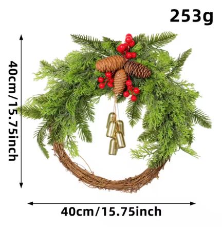 Holiday Wreath | Handmade Bohemian Style | Bells, Pinecones & Berries | 43 cm