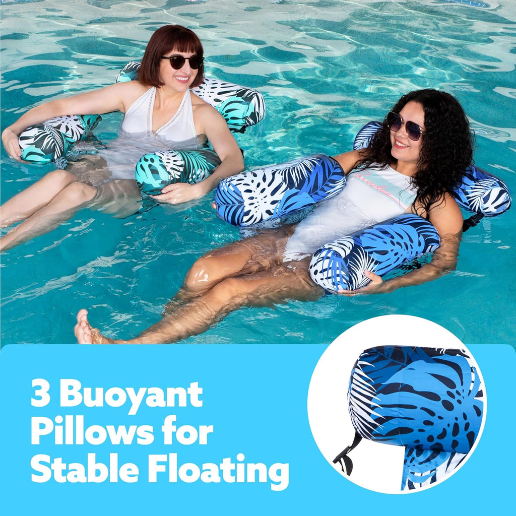 Inflatable Pool Float Chair 2-Pack | Mesh Sling & Adjustable Backrest | Triple-Tube Stability