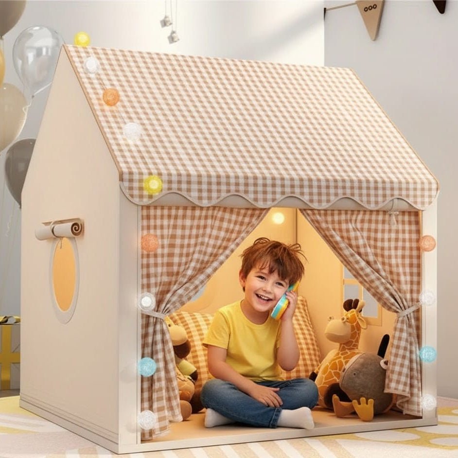 Kids Indoor Play Tent | Cozy Cotton-Blend Playhouse | Foldable with Carry Bag | 120×105×128 cm