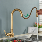 Kitchen Mixer Tap | Antique Brass & Matte Black | Swivel Spout & Dual Control | Farmhouse Style