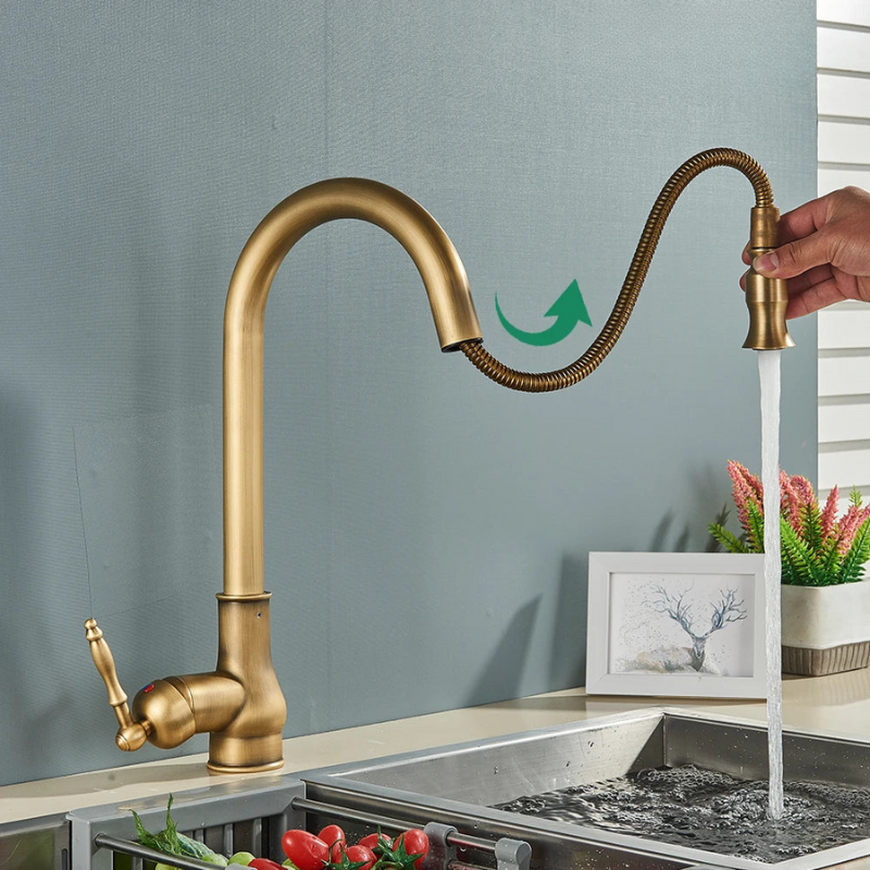 Kitchen Mixer Tap | Antique Brass & Matte Black | Swivel Spout & Dual Control | Farmhouse Style