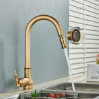 Kitchen Mixer Tap | Antique Brass & Matte Black | Swivel Spout & Dual Control | Farmhouse Style