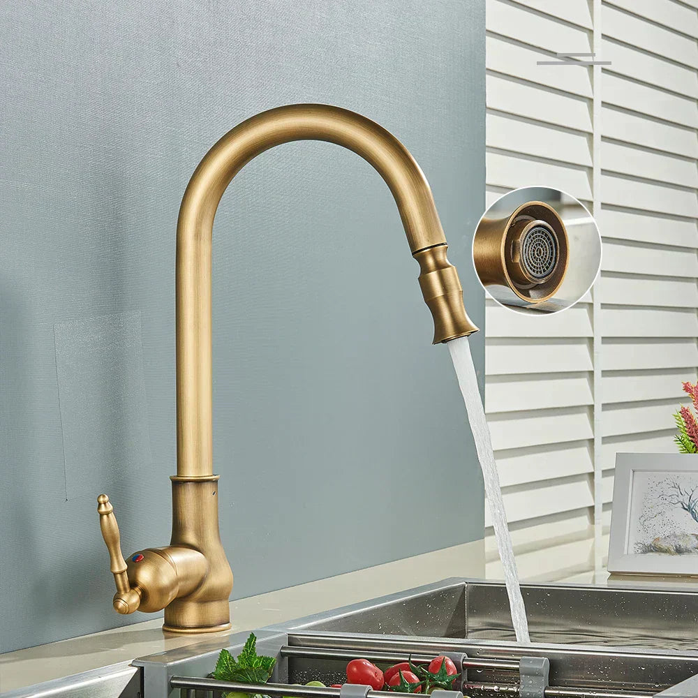 Kitchen Mixer Tap | Antique Brass & Matte Black | Swivel Spout & Dual Control | Farmhouse Style
