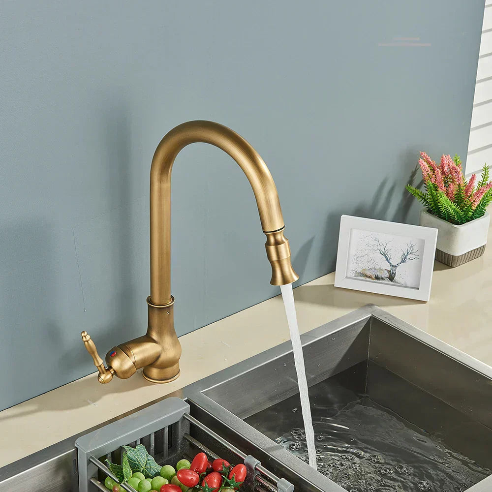 Kitchen Mixer Tap | Antique Brass & Matte Black | Swivel Spout & Dual Control | Farmhouse Style