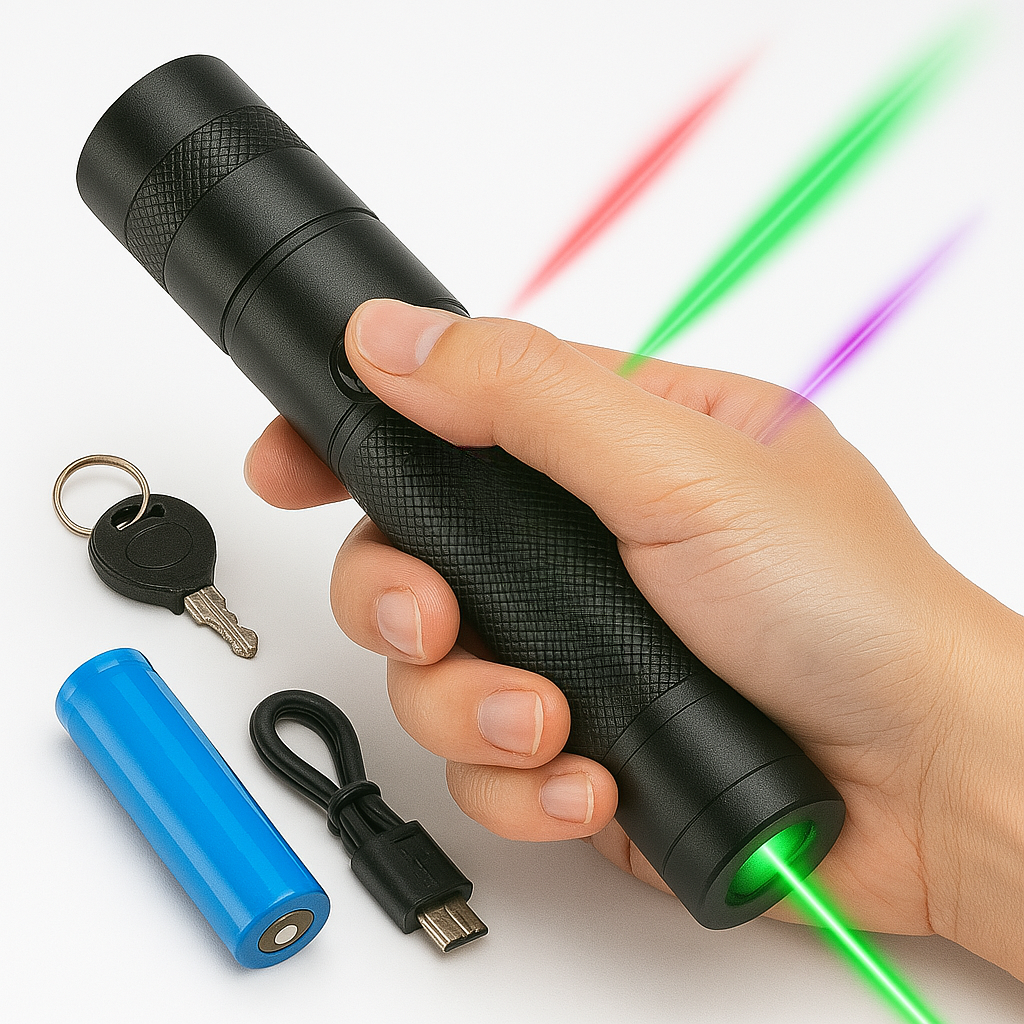 Laser Pointer Torch | Long-Range Adjustable Focus | USB Rechargeable Aluminum Body | Safety Lock