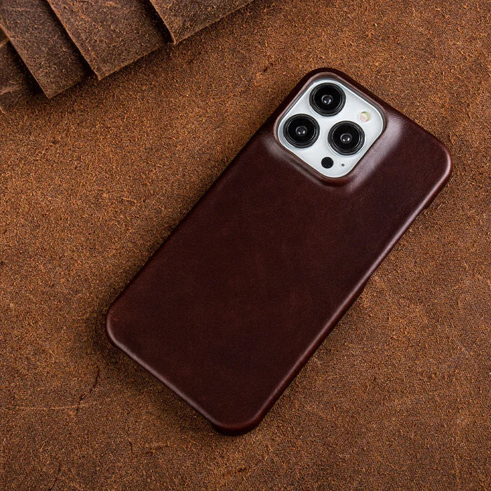 Leather Phone Case | Oil-Wax Finish | Built-In Magnetic Ring | Shock-Absorbent Protection