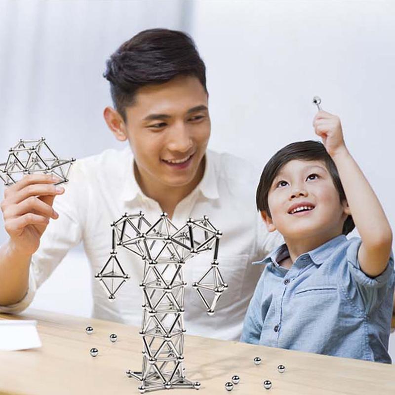 Magnetic Building Set | DIY Magnetic Sculpture Kit | Steel Balls & Magnetic Rods | Stress Relief