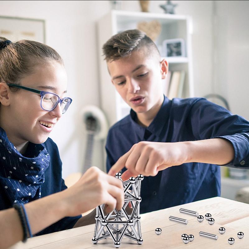 Magnetic Building Set | DIY Magnetic Sculpture Kit | Steel Balls & Magnetic Rods | Stress Relief