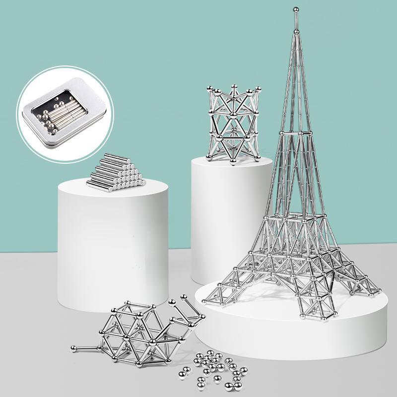 Magnetic Building Set | DIY Magnetic Sculpture Kit | Steel Balls & Magnetic Rods | Stress Relief