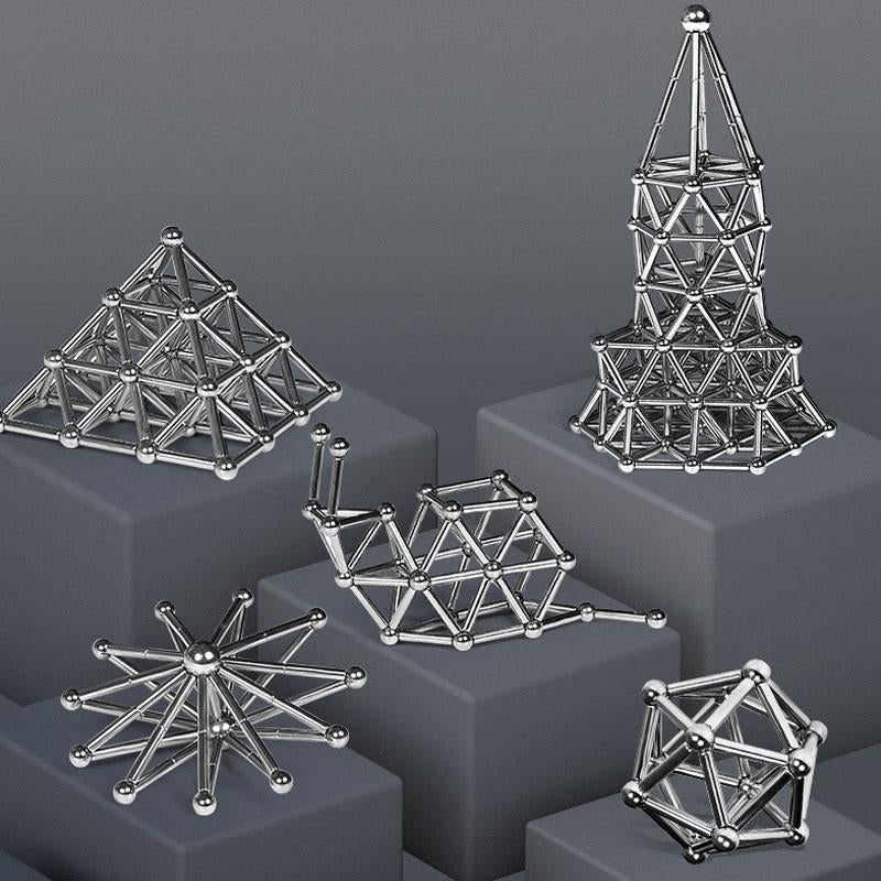 Magnetic Building Set | DIY Magnetic Sculpture Kit | Steel Balls & Magnetic Rods | Stress Relief