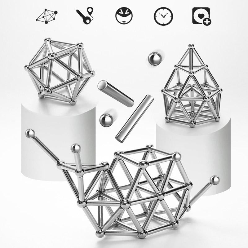 Magnetic Building Set | DIY Magnetic Sculpture Kit | Steel Balls & Magnetic Rods | Stress Relief