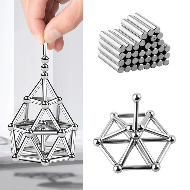 Magnetic Building Set | DIY Magnetic Sculpture Kit | Steel Balls & Magnetic Rods | Stress Relief