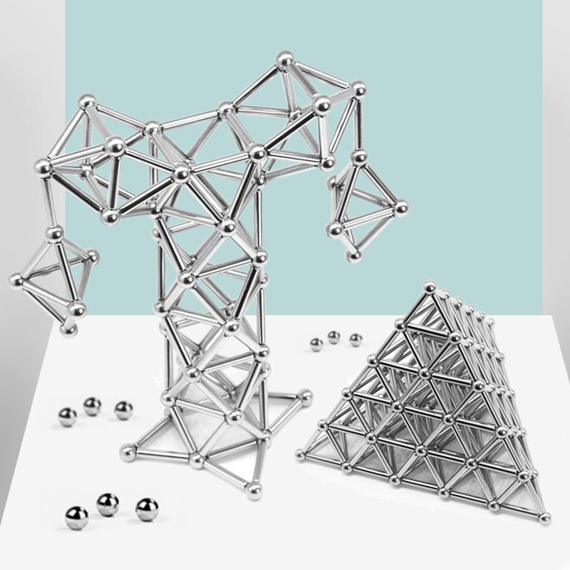 Magnetic Building Set | DIY Magnetic Sculpture Kit | Steel Balls & Magnetic Rods | Stress Relief