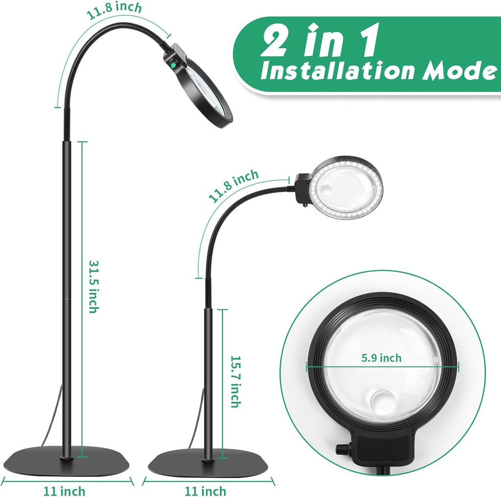 Magnifying Lamp for Reading | Dual Magnification | Metal Base & Gooseneck | Eye-Strain Relief