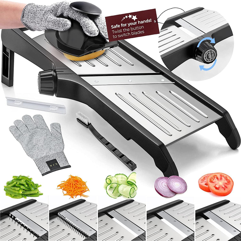 Mandoline Slicer | Adjustable Thickness & Stainless Steel Blade | Cut-Resistant Gloves