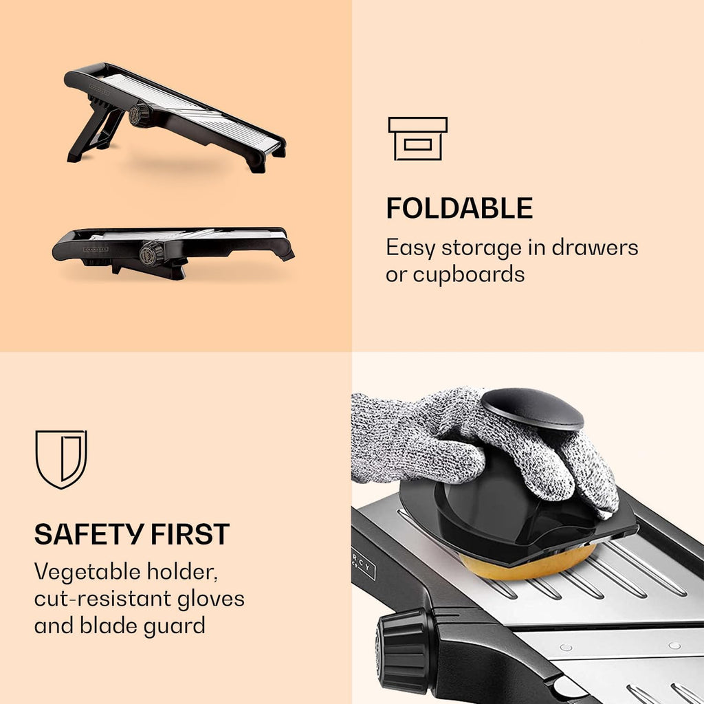 Mandoline Slicer | Adjustable Thickness & Stainless Steel Blade | Cut-Resistant Gloves