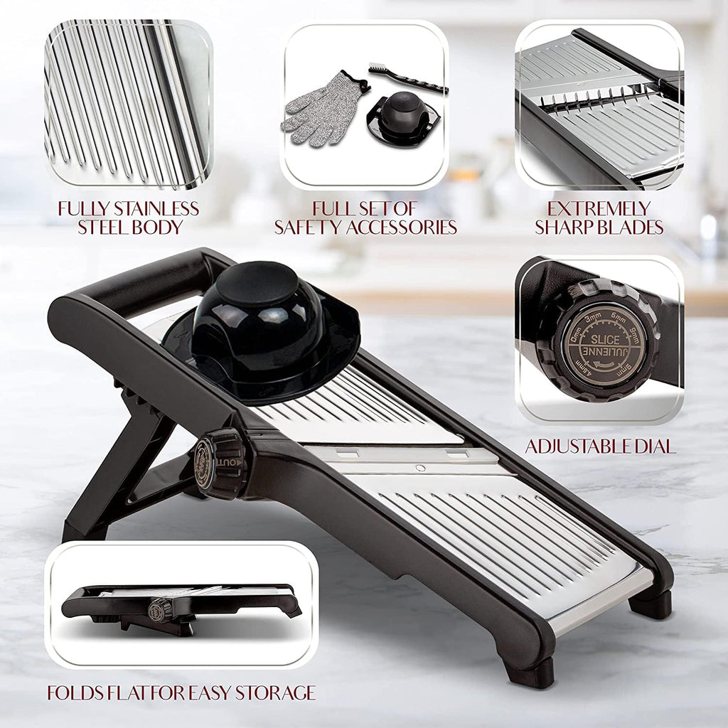 Mandoline Slicer | Adjustable Thickness & Stainless Steel Blade | Cut-Resistant Gloves