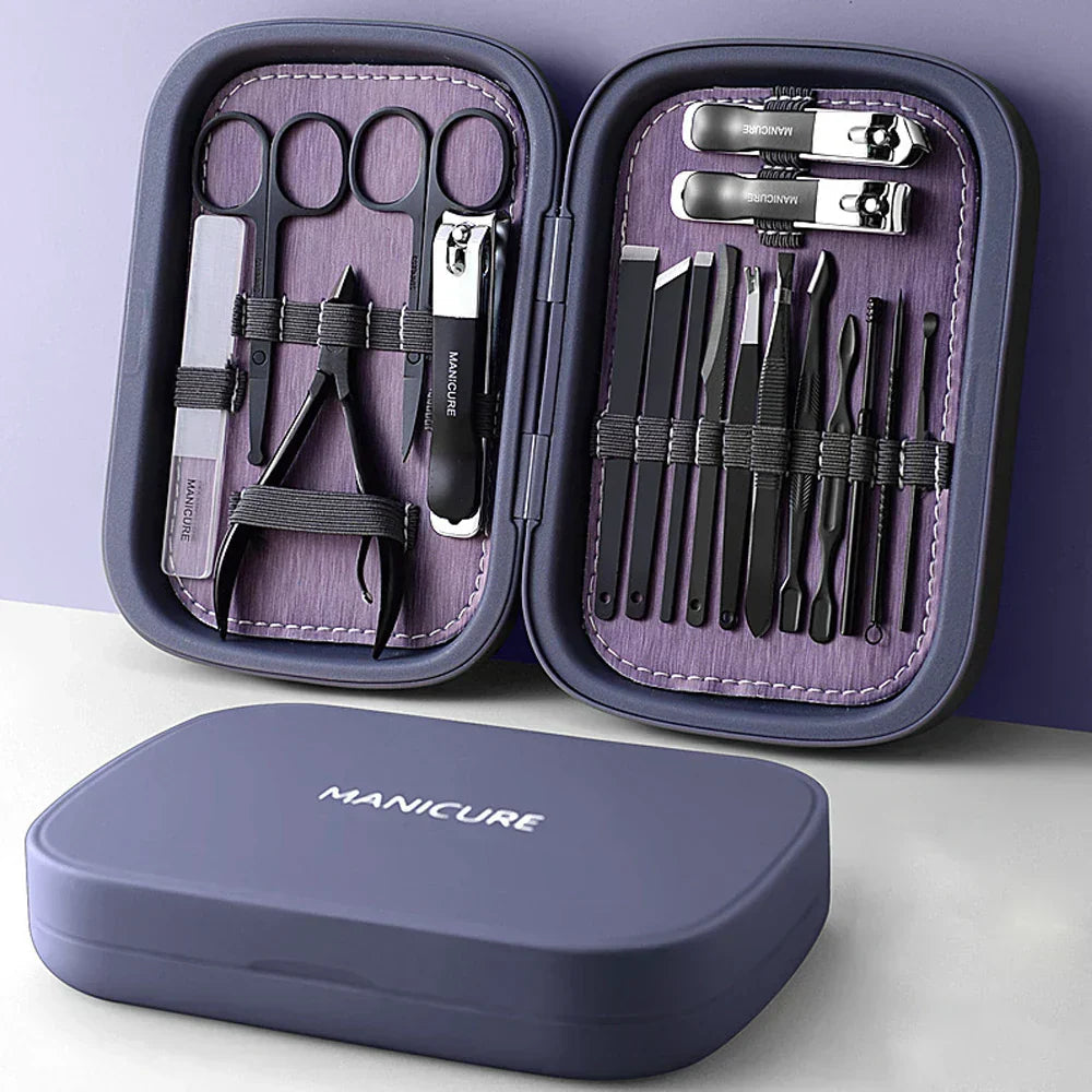 Manicure & Pedicure Kit | Professional 18-Piece Set | Stainless Steel Tools & Travel Case