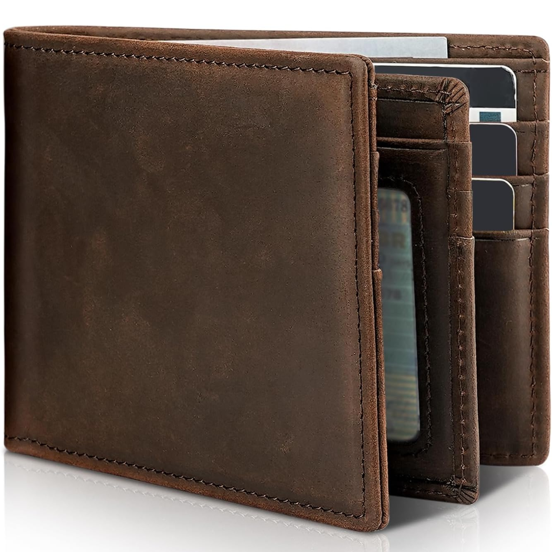 Men's Bifold Wallet | Slim Genuine Leather | RFID Blocking & 13 Card Slots