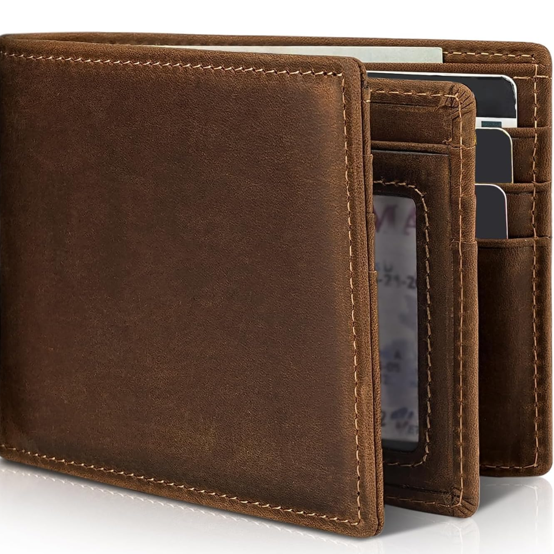 Men's Bifold Wallet | Slim Genuine Leather | RFID Blocking & 13 Card Slots