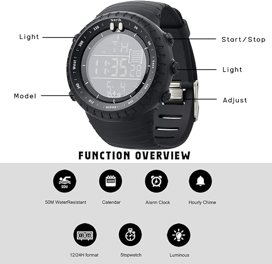 Men's Digital Sports Watch | Tactical Design | Waterproof & Shock-Resistant with LED Backlight