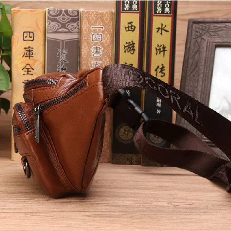 Men's Leather Waist Bag | Genuine Cowhide Leather | Spacious & Multiple Pockets | Travel Ready