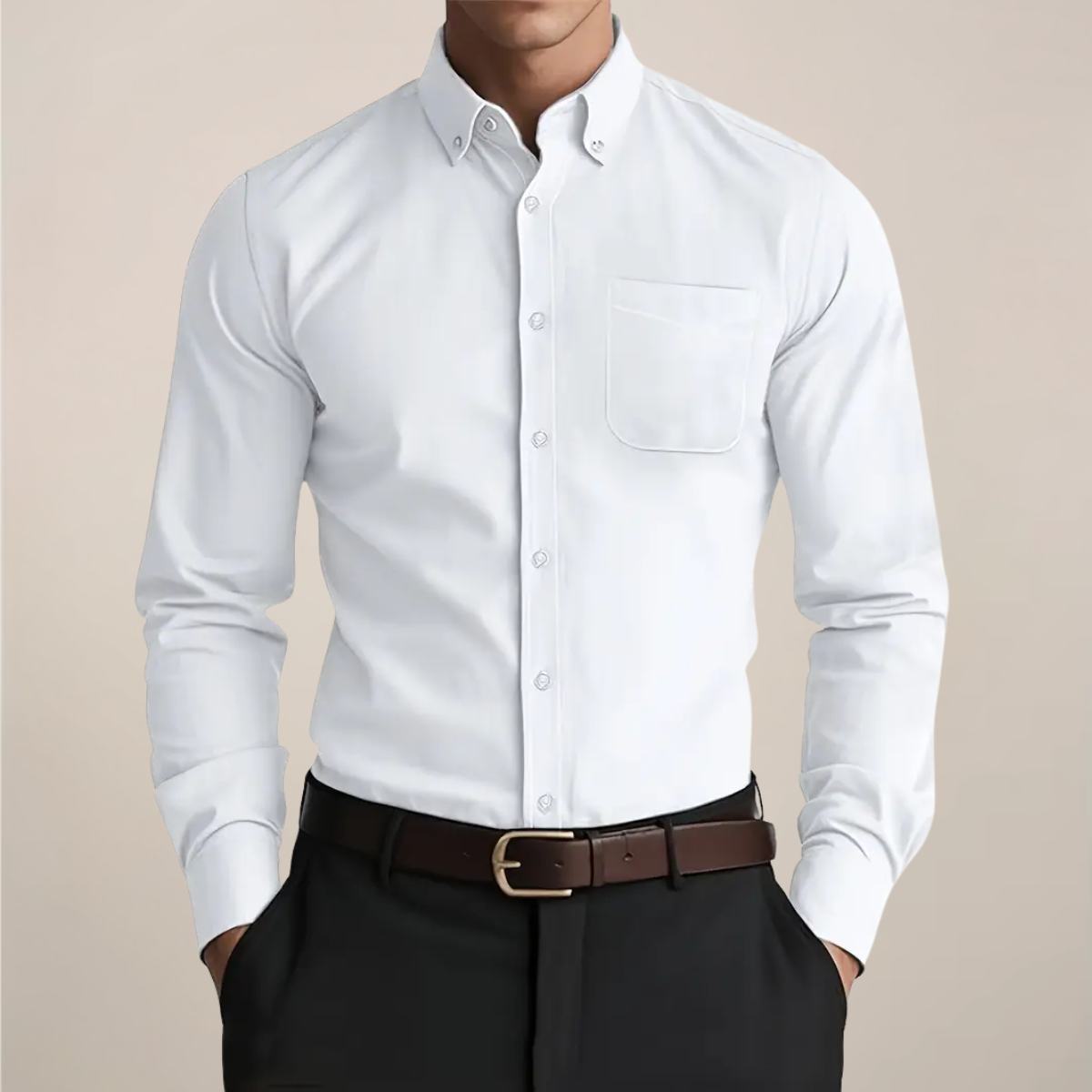 Men's Long-Sleeve Button-Down Shirt | Button-Down Collar & Chest Pocket | Regular Fit