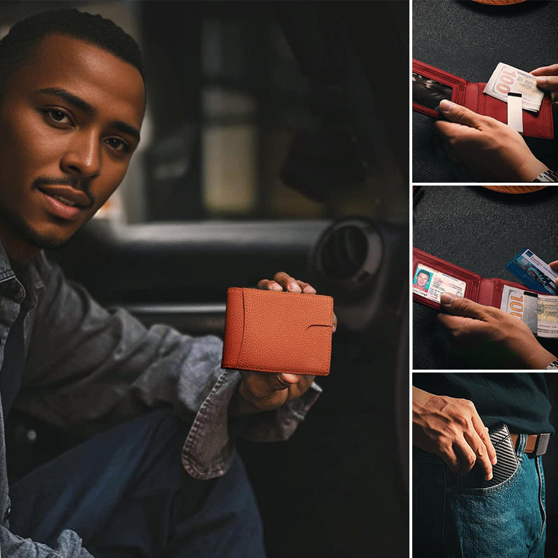 Men's Slim Wallet | RFID-Blocking Money Clip | Genuine Leather | Front-Pocket Carry