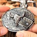 Men's Western Belt Buckle | Oval Bull Skull Design | Concealed Pocket Knife | Everyday Carry