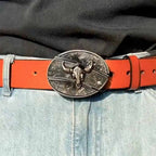 Men's Western Belt Buckle | Oval Bull Skull Design | Concealed Pocket Knife | Everyday Carry
