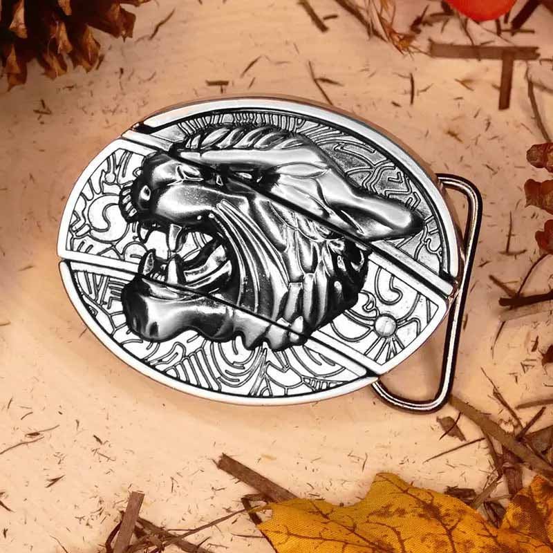 Men's Western Belt Buckle | Oval Bull Skull Design | Concealed Pocket Knife | Everyday Carry