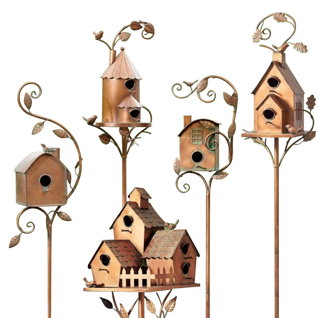 Metal Garden Stake Birdhouse | Artistic Decorative Design | 75 cm Ground Stake
