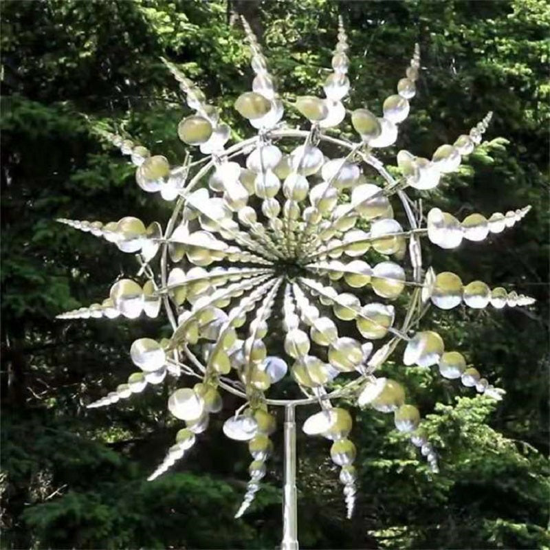Metal Garden Wind Spinner | Round Multi-Blade Kinetic | 31cm Diameter Telescopic Pole