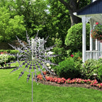 Metal Garden Wind Spinner | Round Multi-Blade Kinetic | 31cm Diameter Telescopic Pole