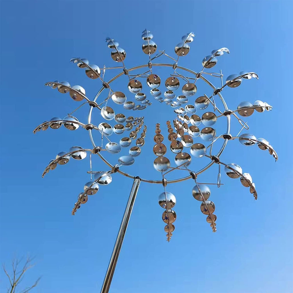 Metal Garden Wind Spinner | Round Multi-Blade Kinetic | 31cm Diameter Telescopic Pole