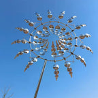 Metal Garden Wind Spinner | Round Multi-Blade Kinetic | 31cm Diameter Telescopic Pole