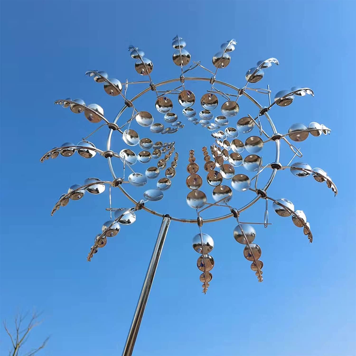Metal Garden Wind Spinner | Round Multi-Blade Kinetic | 31cm Diameter Telescopic Pole
