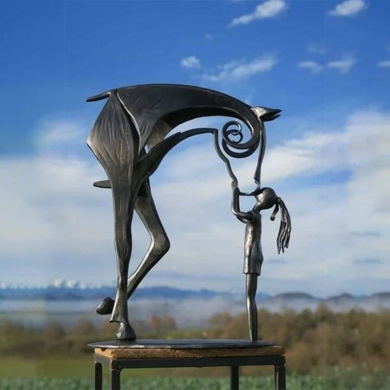 Metal Horse Sculpture | Handcrafted Rustic Bronze Finish | Weather-Resistant 20 × 20 cm
