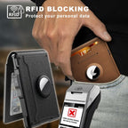 Minimalist Wallet | Pop-Up Aluminum Card Holder & Tracker Pocket | Leather Exterior & RFID Blocking