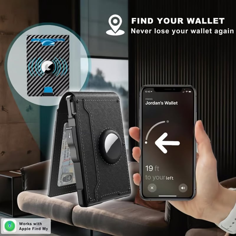 Minimalist Wallet | Pop-Up Aluminum Card Holder & Tracker Pocket | Leather Exterior & RFID Blocking