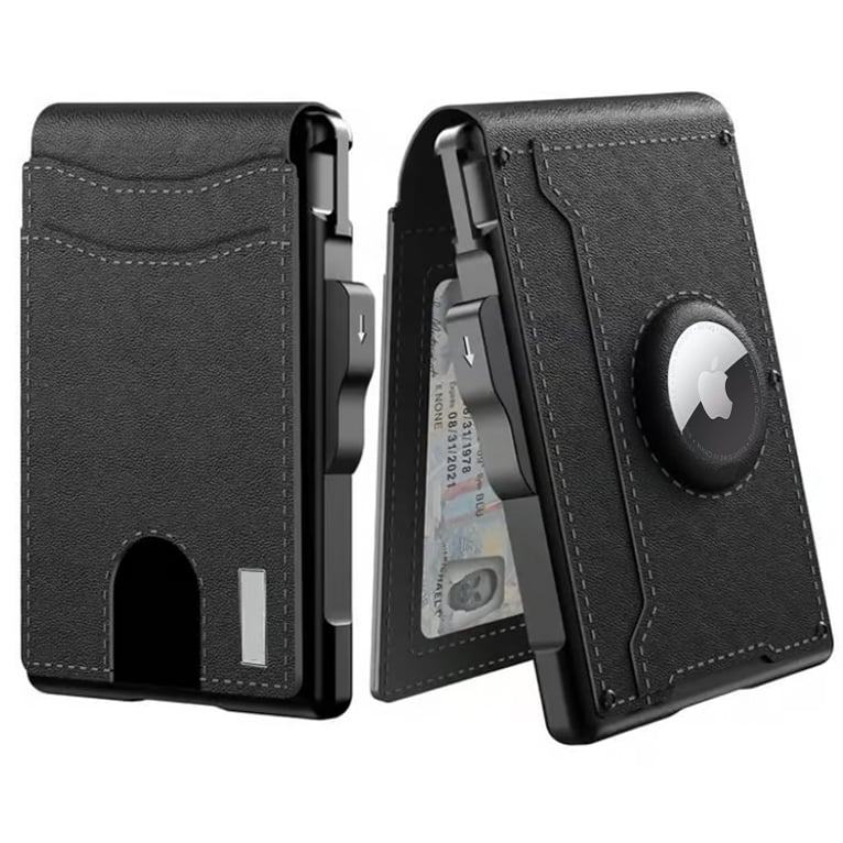 Minimalist Wallet | Pop-Up Aluminum Card Holder & Tracker Pocket | Leather Exterior & RFID Blocking